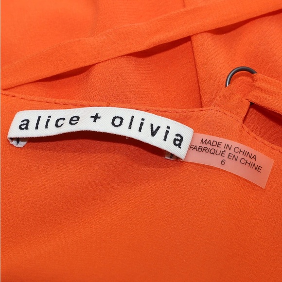 ALICE + OLIVIA TIERED MINI DRESS IN ORANGE SILK ORANGE Size 6 - Picture 11 of 16